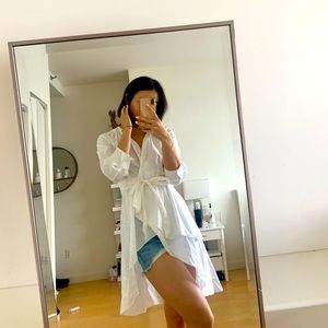 White High Low Pleated Shirt- S